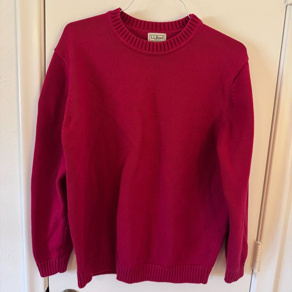 Mens XL Vintage L.L. Bean Sweater Red Cotton Chunky Knit Fisherman Crewneck EUC